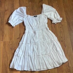 Trixxi White Midi Dress with Puff Sleeves